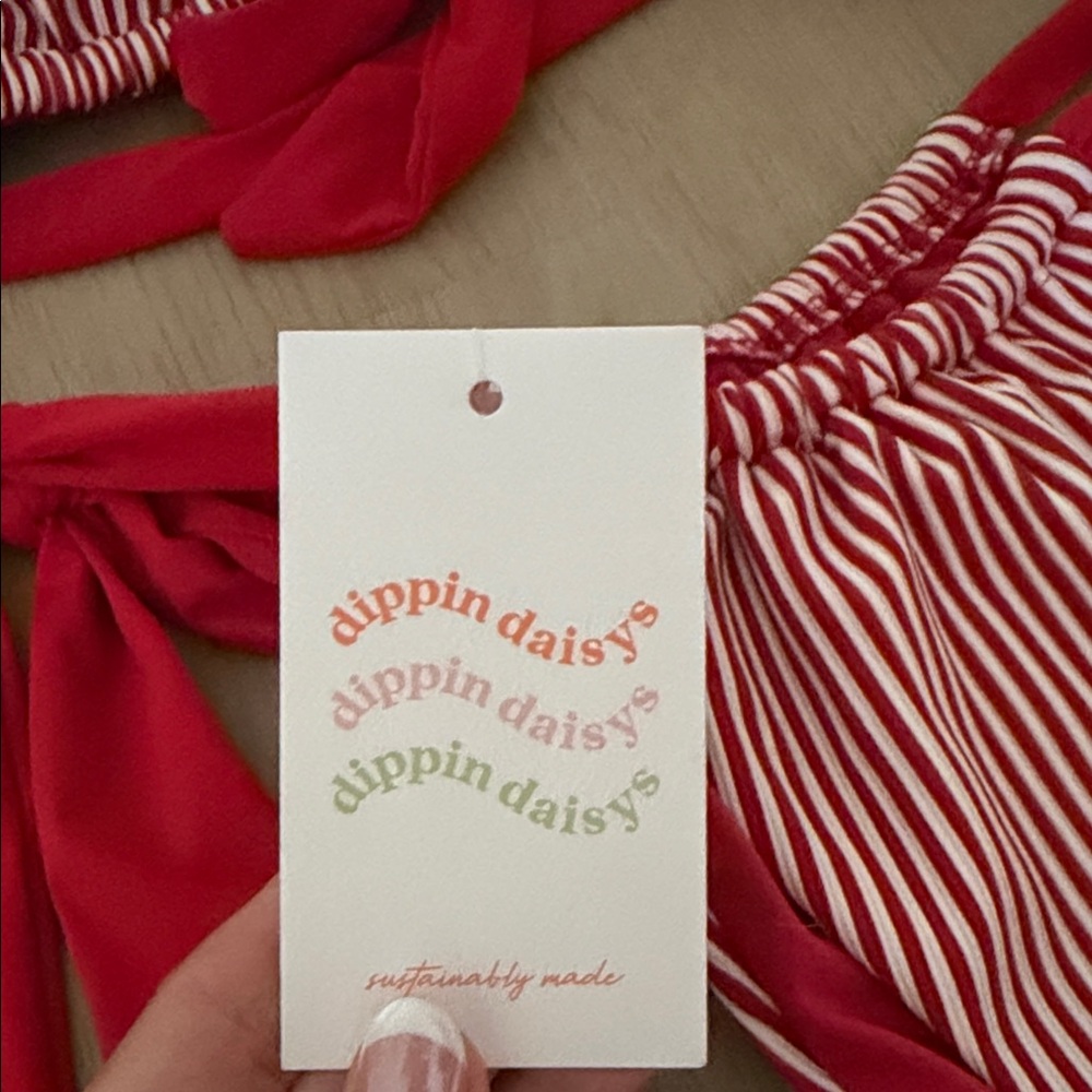 NWT Dippin' Daisy's Red and White Striped Tie Bikini Set - Picture 3 of 3